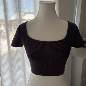 Babaton Dark Brown Ribbed Crop Top